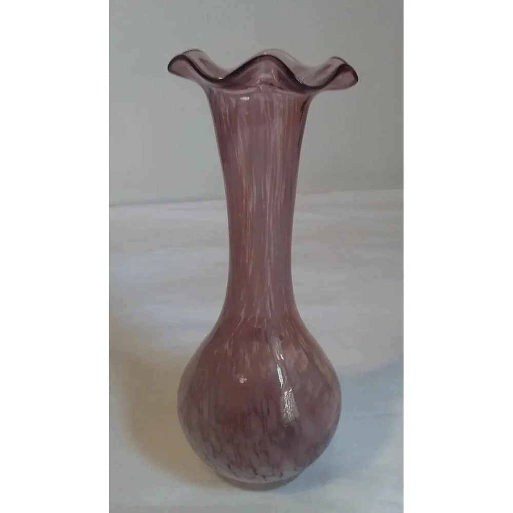 Vtg‎ Lefton Bud Vase Amethyst Purple Swirl Hand Blown Japan 6.5